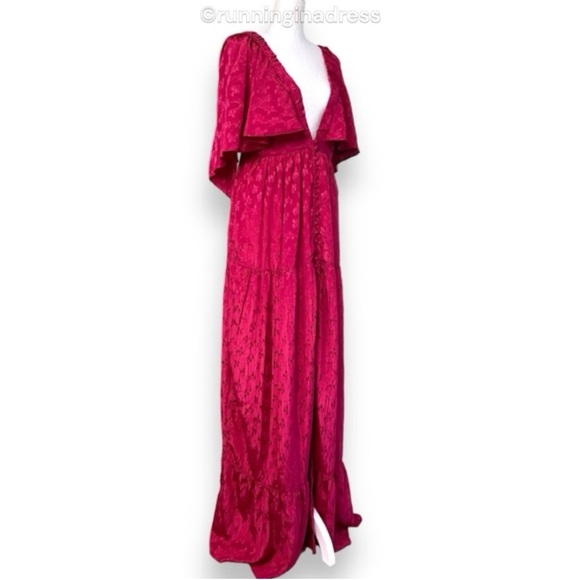NWT Free People Cha Cha Maxi Dress In Red Cape Sleeve Empire Waist Size Medium - Picture 6 of 16